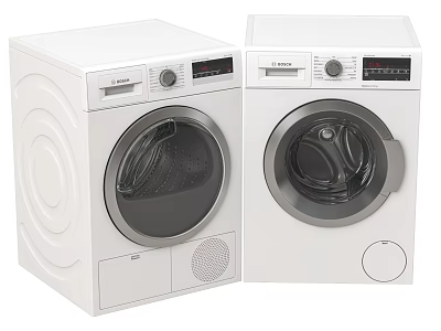 Modern White Front Load Washing Machines Two Units With Control Panels 3d model