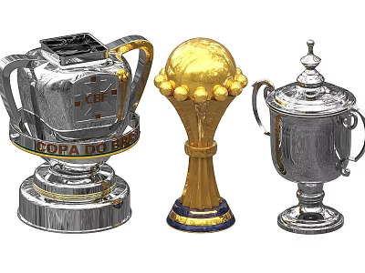 Gold And Silver Trophy Collection With Ornate Bases And Decorative Handles 3d model