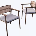Modern Wooden Dining Chairs With Woven Back And Gray Padded Seat