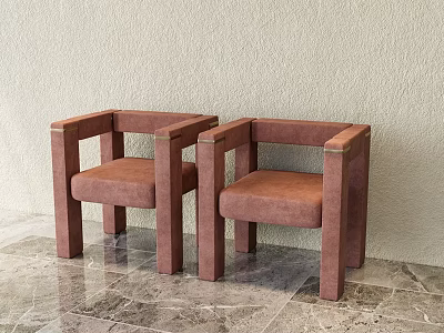 Brown Upholstered Accent Chairs with Square Frame and Armrest on Marble Floor 3d model