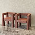 Brown Upholstered Accent Chairs with Square Frame and Armrest on Marble Floor