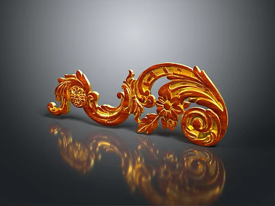 Elegant Golden Carved Decorative Ornament With Intricate Floral Patterns For Furniture Decoration 3d model