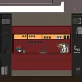 Modern Red and Gray Sideboard with Vase Books and Coffee Machine in Living Room
