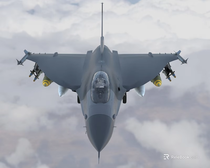 Advanced Fighter Jet Front View Flying Carrying Missiles in Cloudy Sky 3d model