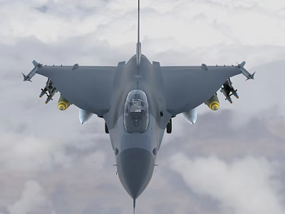 Advanced Fighter Jet Front View Flying Carrying Missiles in Cloudy Sky 3d model