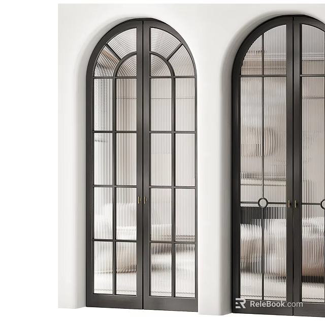 Modern Arched Sliding Doors With Black Metal Frames And Glass Panels 3d model 