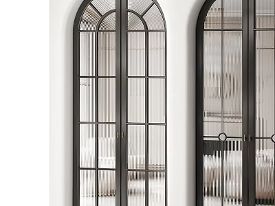 Modern Arched Sliding Doors With Black Metal Frames And Glass Panels 3d model