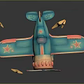 Playful Cartoon Blue Airplane Featuring Red Yellow Stars Decorations And Falling Stars Coins