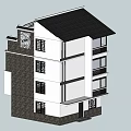 Three Story Detached Villa With Black Tile Roof White Brick Exterior And Balconies