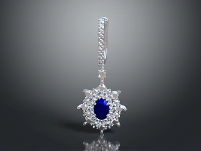 Sparkling Silver Sapphire Pendant With Round Diamond Halo And Elegant Design 3d model