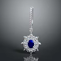 Sparkling Silver Sapphire Pendant With Round Diamond Halo And Elegant Design