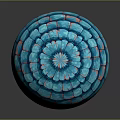 Blue Pink Scaled Spherical Decorative Object With Glossy Reflective Surface Finish