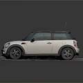 Small White Compact Car With Panoramic Sunroof Parked On Gray Platform 3d model