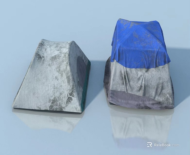 Two Covered Pet Cabinets With Gray And Blue Protective Covers For Home Use 3d model 
