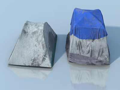 Two Covered Pet Cabinets With Gray And Blue Protective Covers For Home Use 3d model