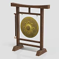 Traditional Brass Musical Gong Instrument with Wooden Frame Stand and Hanging Mallet