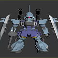 Blue And Purple Robot Character With Armor Shields Cannons And Weapons Design