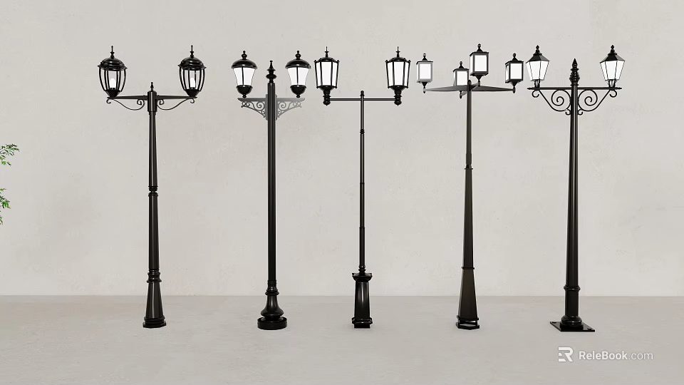 Various Styles of Outdoor Lights with Classic Lantern Shades and Lamp Post Designs 3d model 