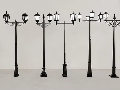 Various Styles of Outdoor Lights with Classic Lantern Shades and Lamp Post Designs 3d model