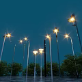 Municipal Road With Illuminated Street Lamps Under Night Sky And Trees