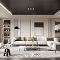 Modern Living Room Interior With Large Window Blinds Curtains Floor Lamp And Decorative Shelves
