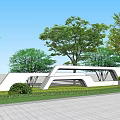 Modern Scenic Wall Design With Green Trees Lawn And Paved Ground