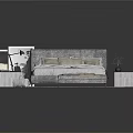 Modern Double Bed With Pillows Comforter Side Tables Footstool Decorative Painting And Rug