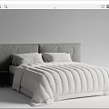 Modern Double Bed With Grey Upholstered Headboard White Quilted Comforter And Side Nightstand
