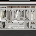 Modern Open Wardrobe Interior Design With Hanging Clothes White Drawers And Storage Solutions 3d model