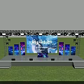 Outdoor Stage Setup With Blue Lighting Truss Framework Large Screen And Steps On Grass Field 3d model