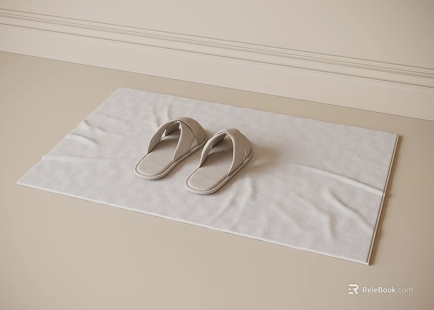 Cozy Beige Slippers Comfortable Indoor Shoes Placed On Light Towel Over Simple Floor Background 3d model 