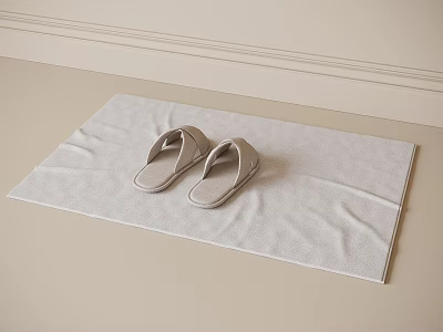Cozy Beige Slippers Comfortable Indoor Shoes Placed On Light Towel Over Simple Floor Background 3d model