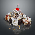 Delicious Ice Cream Sundae With Whipped Cream Cherry Nuts And Chocolate Sauce