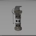 Tactical Metallic Hand Grenade With Cylindrical Shape Surface Holes And Safety Pin