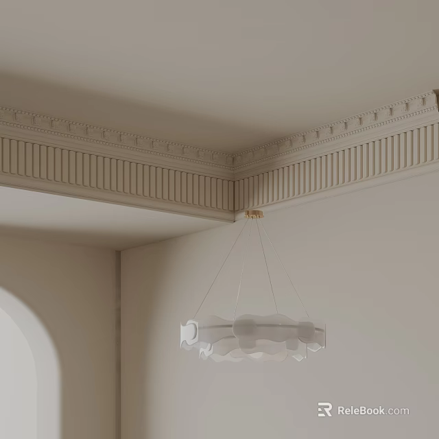 Modern White Glass Pendant Light With Cloud Design Hanging On Decorative Cornice Ceiling 3d model