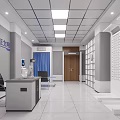 Standardized Fair Civilized Service Office Interior With Workstations Filing Cabinets And Blue Curtains