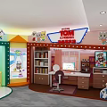 Colorful Public Office Space With Talking Tom Friends Cartoon Decor Bookshelves Desk Computer And Rug
