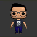 Animated Cartoon Character With Gray Glasses Printed T-shirt And Blue Pants