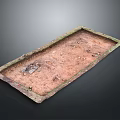 Ancient Rectangular Excavated Pit At Archaeological Site With Green Edges Soil Stones