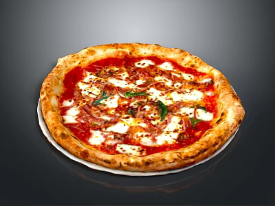 Skilled Pizza Chef Makes Fresh Pie With Tomato Cheese And Basil Leaves 3d model