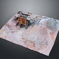 Mining Site Model With Wooden Scaffold Structure Sand Piles And Colored Ground Texture 3d model