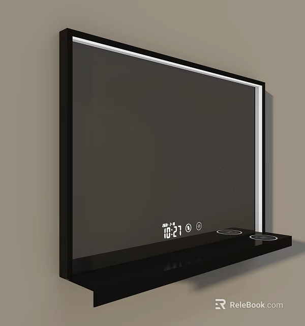 Smart Wall Mounted Mirror With Black Frame And Shelf 3d model