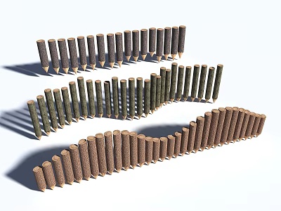 Elegant Natural Stone and Wood Crafted Columns Arranged in Curved Patterns 3d model