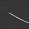 Katana Weapon With Black Handle Silver Sharp Blade And Metal Ornament On Dark Background