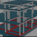 Multi Tiered Structure Model With Blue Platforms White Frames And Red Supports 3d model
