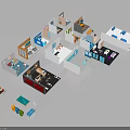 Colorful Multiple Room Interior Design Models With Various Furniture And Layout Elements