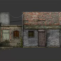 Detailed Small Old House Model Featuring Red Brick Roof Green Tiles Wheel Steps And Bucket