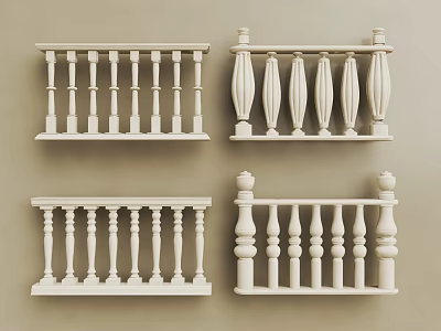 Railing Components In White With Various Decorative Baluster Designs For Architectural Decoration 3d model