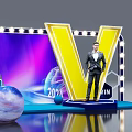 Future Themed Photo Spot With Yellow V Structure 2024 WIN Sign Planet Models Light Frame 3d model