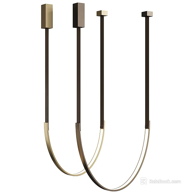 Three Arm Modern Pendant Light With Black Gold Metal Curved Design 3d model 